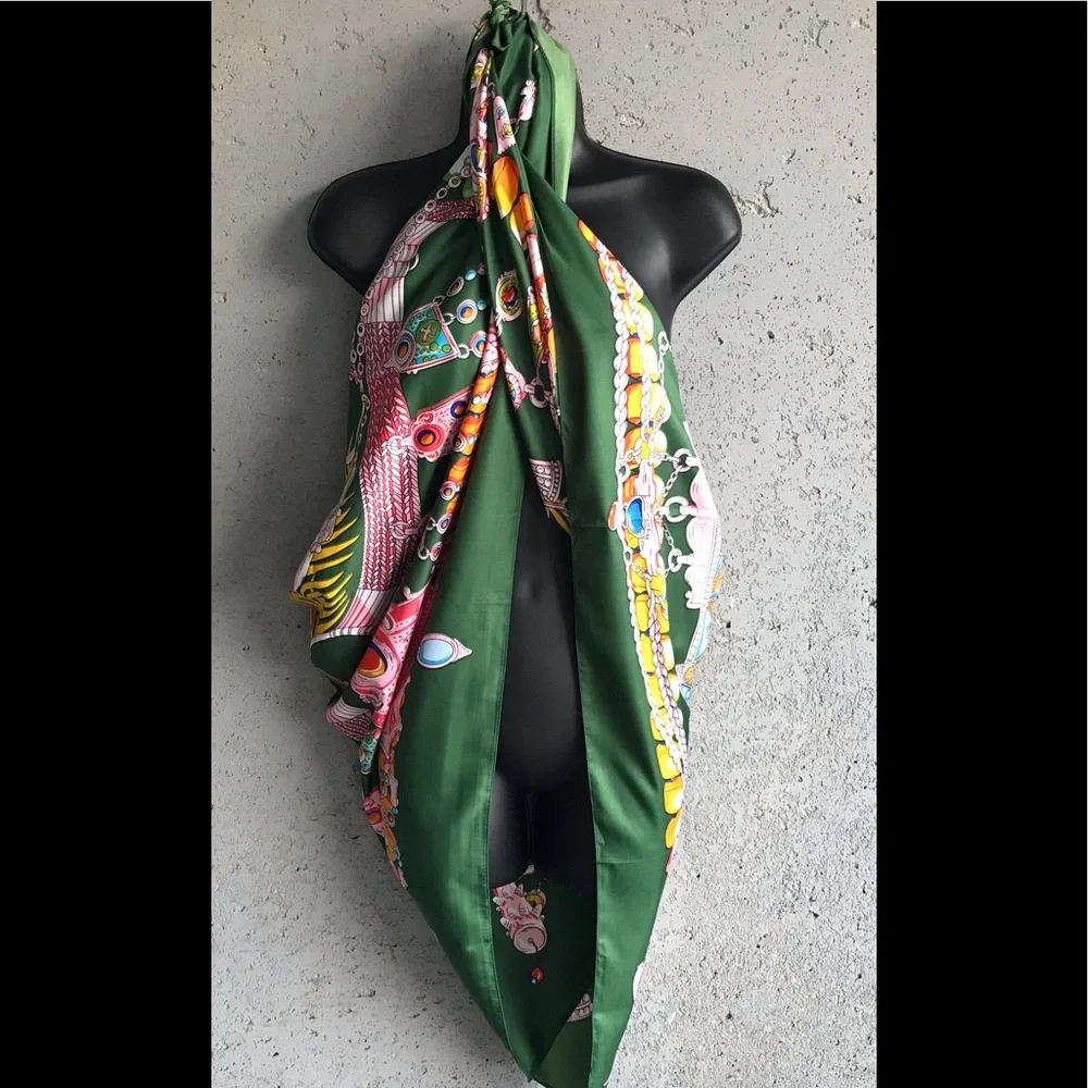 Source Unknown  50”x50” Versatile Green Long Lightweight Shawl/Scarf /Pashmina - Picture 6 of 15